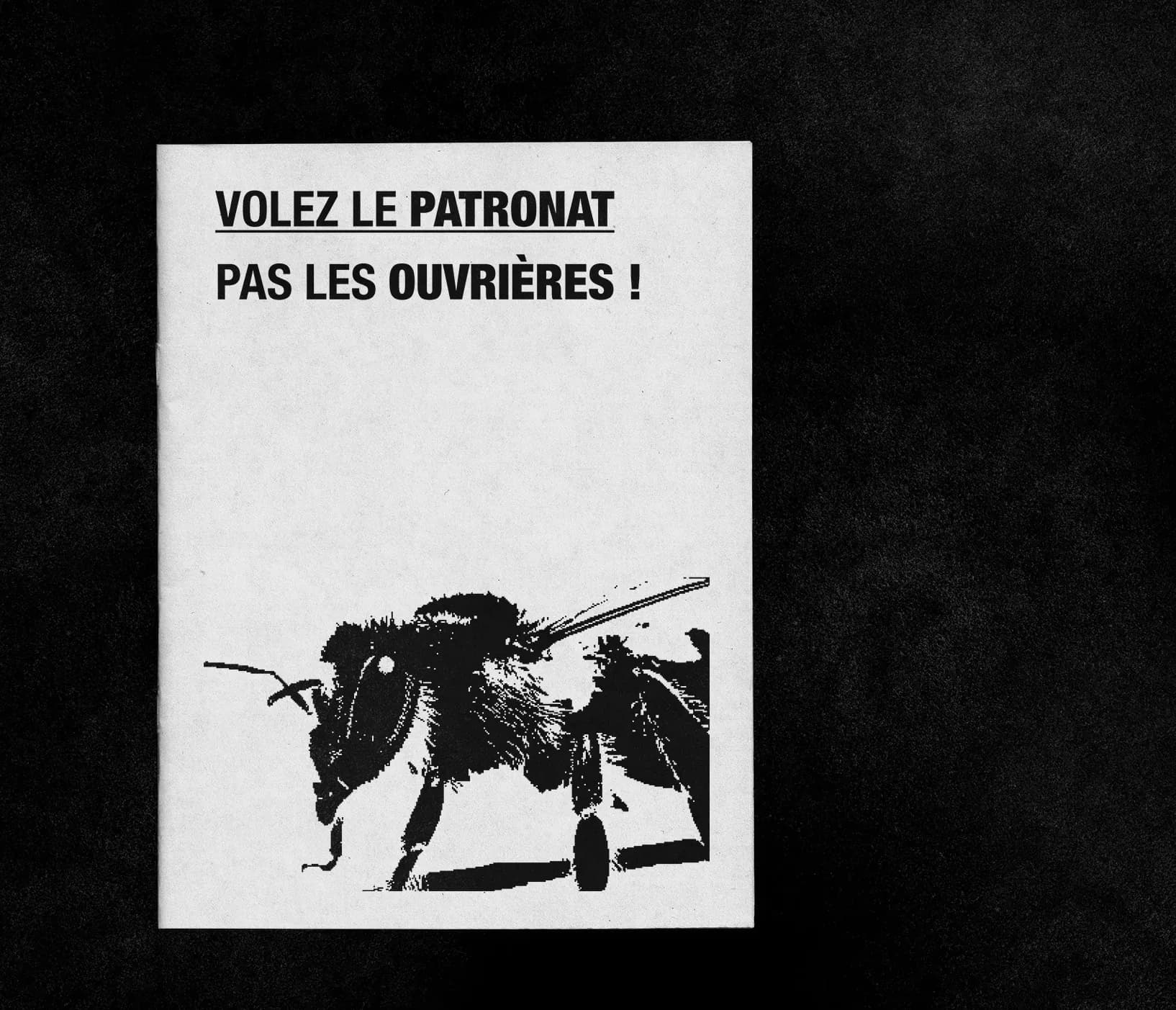 Fanzine cover: the slogan “Volez le patronat pas les ouvrières !” above a black bee