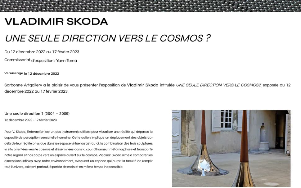 Web page for a past exhibition: introductory text and a photograph of polished metal sculptures